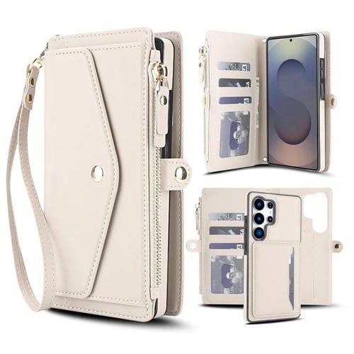 Funda de cuero desmontable con cordón para Samsung Galaxy S25 Ultra 5G (blanco)