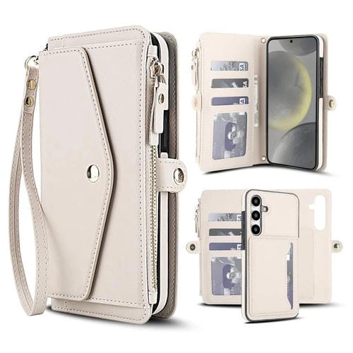 Funda de cuero desmontable con cordón para Samsung Galaxy S24+ 5G (blanco)