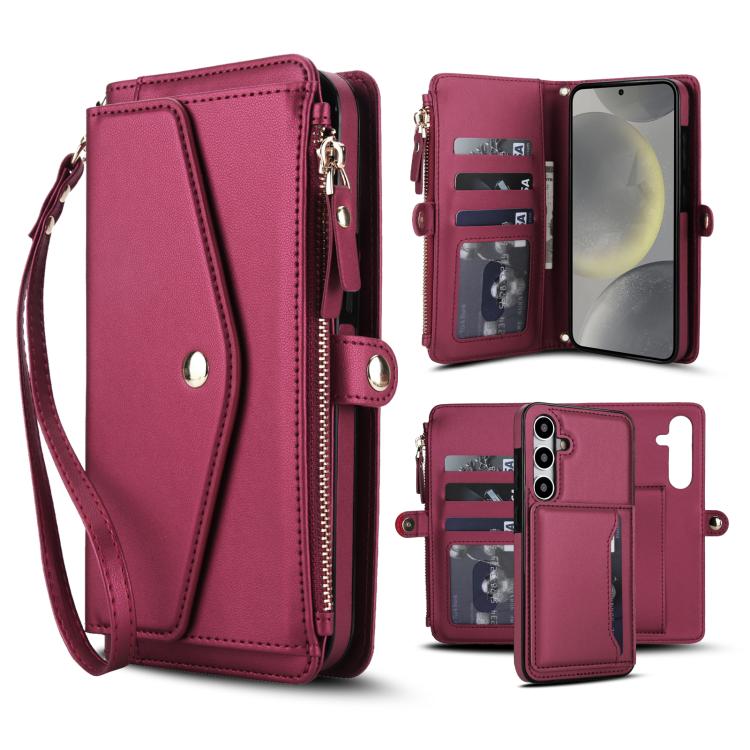Funda de cuero desmontable con cordón para Samsung Galaxy S24+ 5G (color rojo)