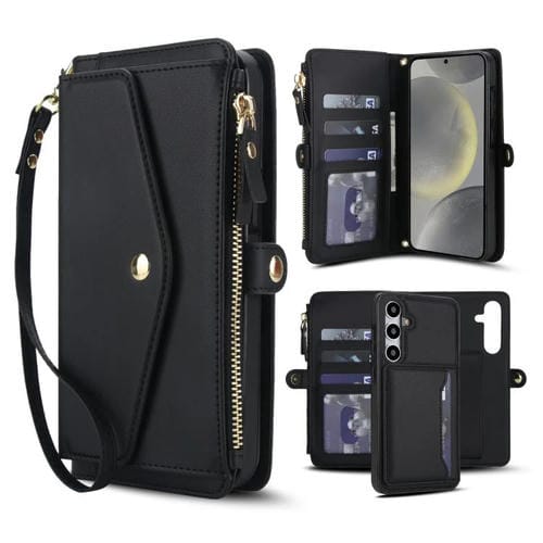 Funda de cuero desmontable con cordón para Samsung Galaxy S24 5G (negro)