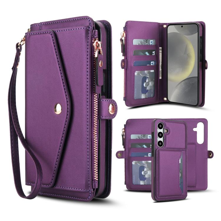 Funda de cuero desmontable con cordón para Samsung Galaxy S24 FE 5G (morado oscuro)