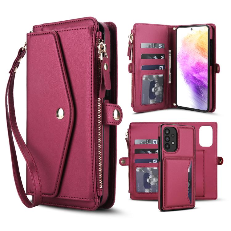 Funda de cuero desmontable con cordón para Samsung Galaxy A72 5G (color rojo)