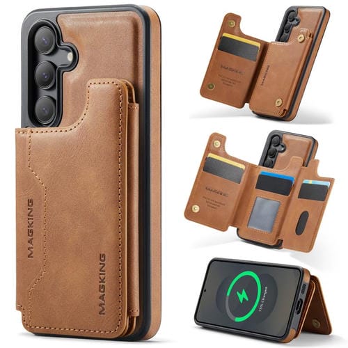 Funda desmontable para Samsung Galaxy S25 5G DG.MING MAGKING-K3 Series con ranuras para tarjetas RFID MagSafe (marrón)