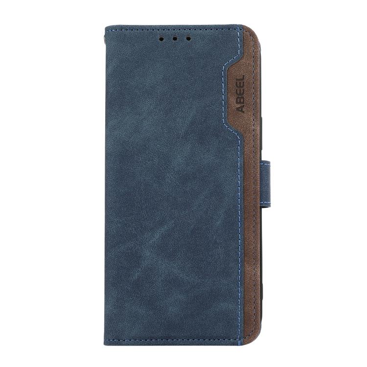 Funda de cuero magnética RFID ABEEL con diseño de bloques de color para Samsung Galaxy XCover7 Pro (azul-marrón)