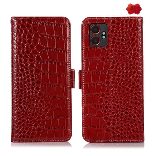 Funda de piel de vacuno con capa superior de cocodrilo para Samsung Galaxy XCover7 Pro (roja)