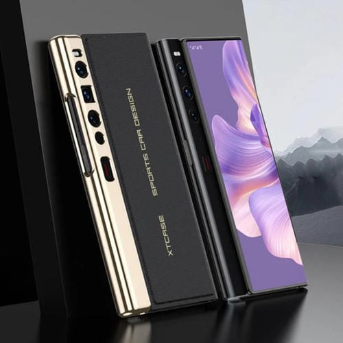Funda plegable de cuero liso galvanizado GKK para Huawei Mate Xs 2 (negro)