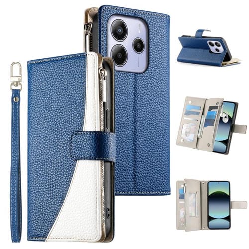 Funda de cuero con cremallera para Redmi Note 14 4G, 163,25 mm, con múltiples tarjetas y correa corta (azul oscuro)