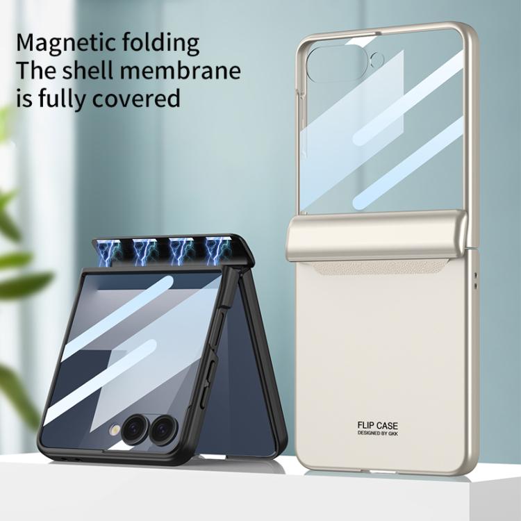 Funda con tapa magnética de cobertura total para Samsung Galaxy Z Flip7 5G con película HD integrada GKK (naranja)