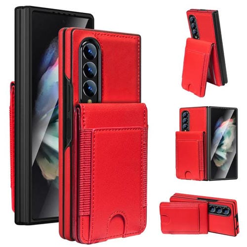 Funda plegable de cuero con película templada integrada para Samsung Galaxy Z Fold4 (rojo)