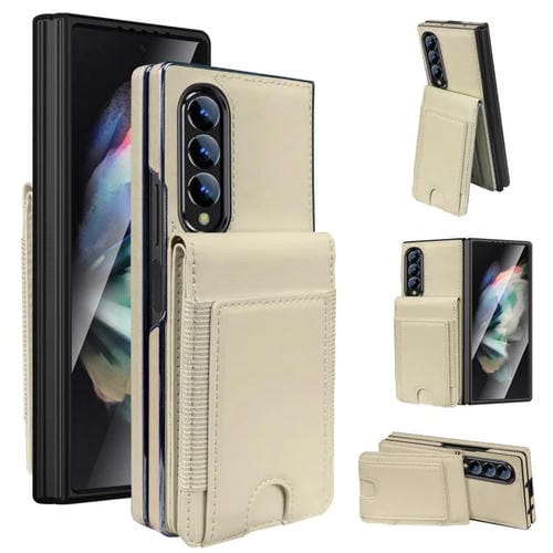 Funda plegable de cuero con película templada integrada para Samsung Galaxy Z Fold4 (beige)