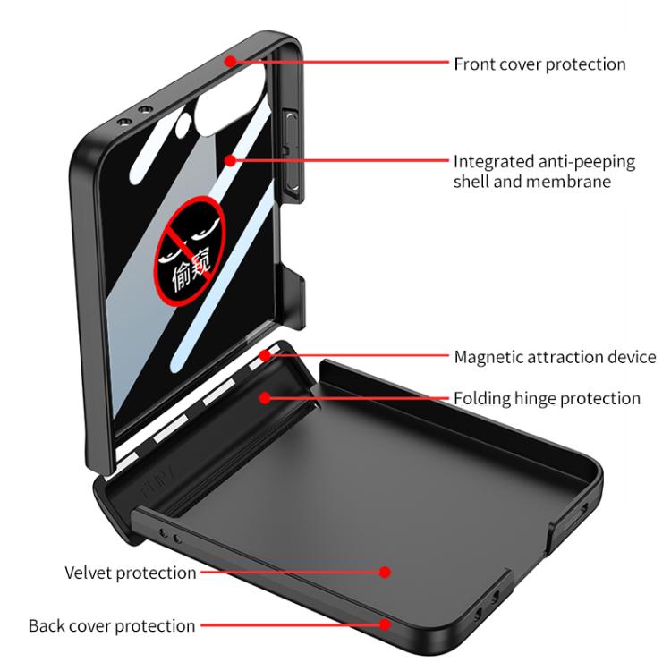 Funda con tapa magnética de cobertura total para Samsung Galaxy Z Flip7 5G GKK con película de privacidad integrada (negro)