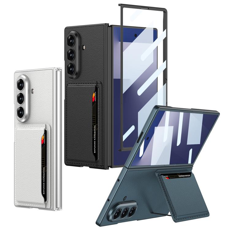 Funda de cuero ultrafina integrada GKK con ranuras para tarjetas para Samsung Galaxy Z Fold7 5G (gris titanio)