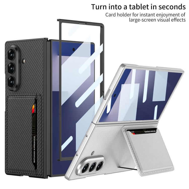 Funda de cuero ultrafina integrada GKK con ranuras para tarjetas para Samsung Galaxy Z Fold7 5G (fibra de carbono)