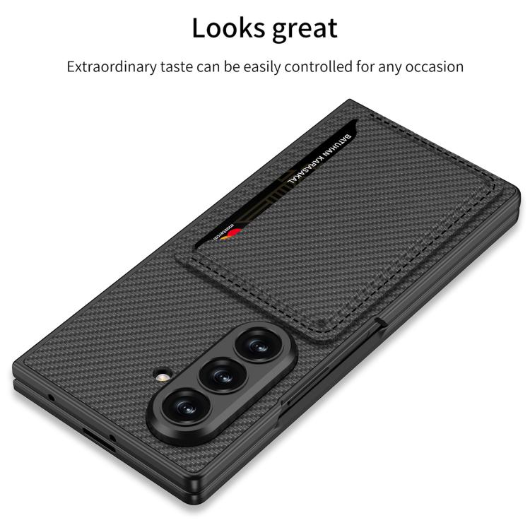 Funda de cuero ultrafina integrada GKK con ranuras para tarjetas para Samsung Galaxy Z Fold7 5G (fibra de carbono)
