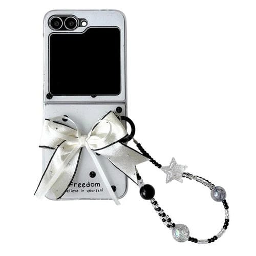 Funda para Samsung Galaxy Z Flip5 con diseño de puntos brillantes y lazo (blanca)