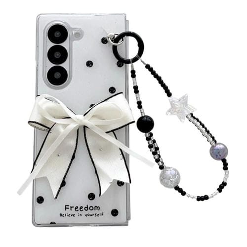 Funda para Samsung Galaxy Z Fold5 con diseño de puntos brillantes y lazo (blanca)