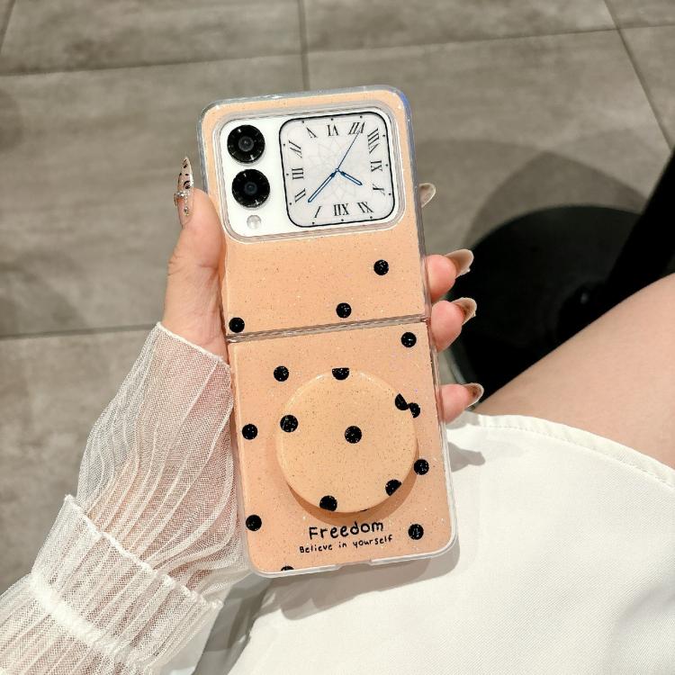 Funda con soporte para Huawei Nova Flip, diseño de puntos brillantes (dorada)