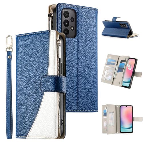 Funda de cuero con cremallera y múltiples tarjetas para Samsung Galaxy A23 4G / 5G / M13 4G / M23 (azul oscuro)