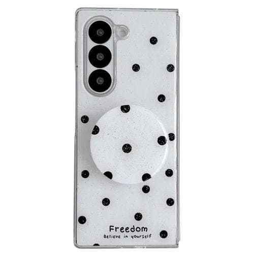 Funda para Samsung Galaxy Z Fold5 con diseño de puntos brillantes y soporte (blanca)
