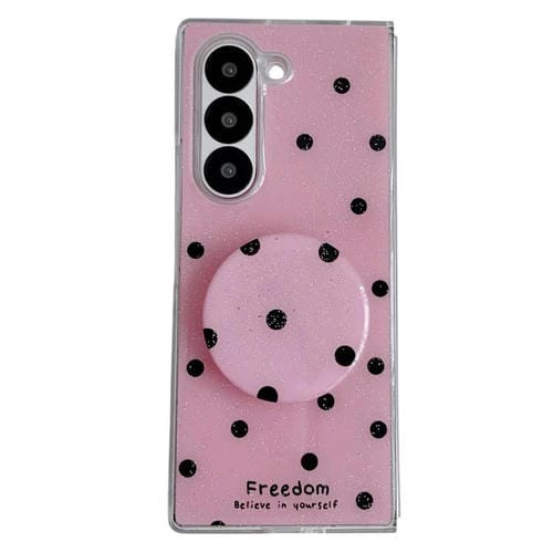 Funda para Samsung Galaxy Z Fold5 con diseño de puntos brillantes y soporte (rosa y rojo)