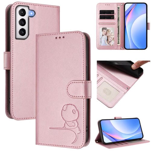 Funda de piel con estampado RFID y cordón para Samsung Galaxy S21+ 5G (rosa)