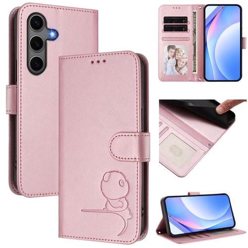 Funda de cuero con relieve RFID y cordón para Samsung Galaxy S25+ / S24+ 5G (rosa)