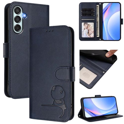 Funda de cuero con relieve RFID y cordón para Samsung Galaxy M35 5G (azul)