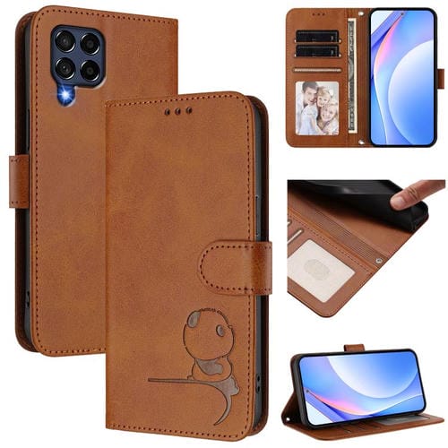 Funda de cuero con relieve RFID y cordón para Samsung Galaxy M53 5G (marrón)