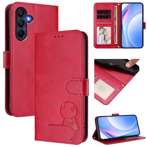Funda de cuero RFID con estampado de panda y cordón para Samsung Galaxy A26 5G (rosa)