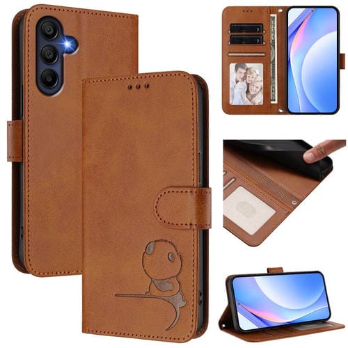 Funda de cuero con relieve RFID y cordón para Samsung Galaxy A26 5G (marrón)