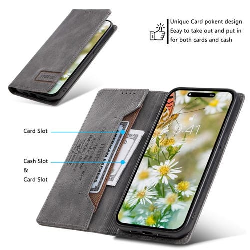 Funda de cuero magnético con textura retro RFID TTUDRCH para Motorola Edge 60 Pro (gris)