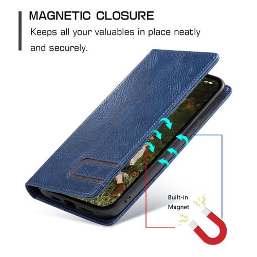 Funda de cuero magnético con textura retro RFID TTUDRCH para Motorola Edge 60 Pro (azul)