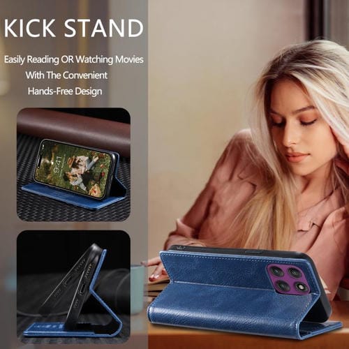 Funda de cuero magnético con textura retro RFID TTUDRCH para Motorola Edge 60 Pro (azul)