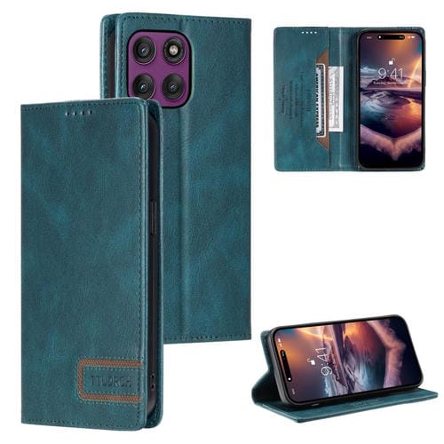 Funda de cuero magnética con textura retro RFID para Motorola Edge 60 Pro (verde)