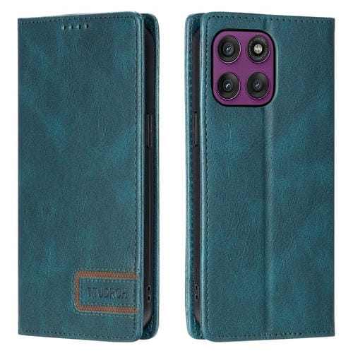 Funda de cuero magnética con textura retro RFID para Motorola Edge 60 Pro (verde)