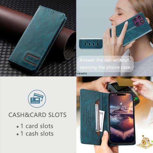 Funda de cuero magnética con textura retro RFID para Motorola Edge 60 Pro (verde)