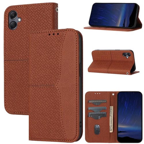 Funda de cuero magnético con textura tejida y costuras para Samsung Galaxy A07 4G/A06 4G (marrón)