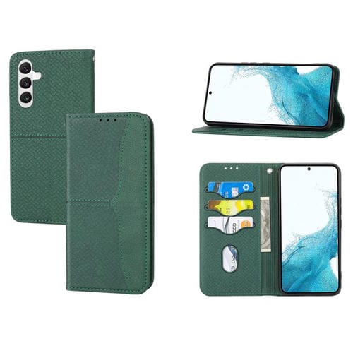 Funda de cuero magnético con textura tejida y costuras para Samsung Galaxy A17 5G/A26 5G (verde)