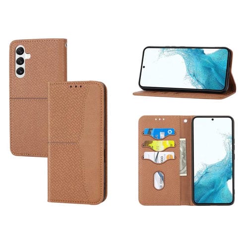 Funda de cuero magnético con textura tejida y costuras para Samsung Galaxy A17 5G/A26 5G (marrón)
