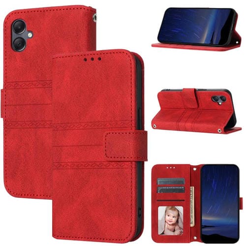 Funda de piel sintética con diseño de rayas en relieve para Samsung Galaxy A07 4G/A06 4G (roja)