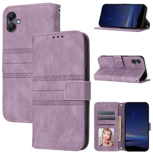 Funda de piel sintética con diseño de rayas en relieve para Samsung Galaxy A07 4G/A06 4G (morado claro)