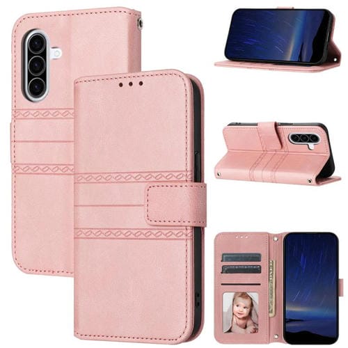 Funda de piel sintética con diseño de rayas en relieve para Samsung Galaxy A17 5G/A26 5G (rosa)