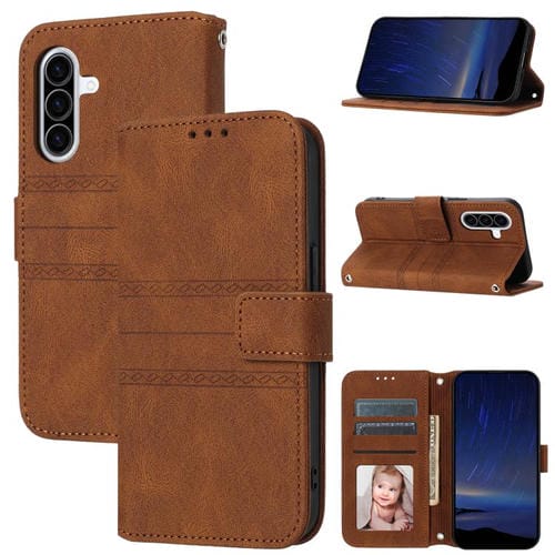 Funda de cuero con textura de rayas en relieve para Samsung Galaxy A17 5G / A26 5G (marrón)