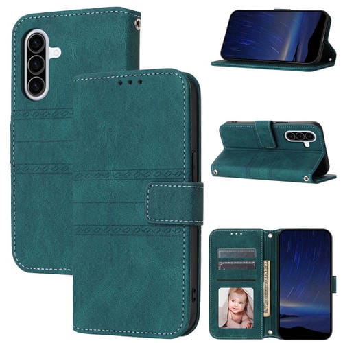 Funda de piel sintética con rayas en relieve para Samsung Galaxy A17 5G/A26 5G (verde oscuro)