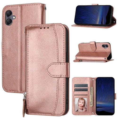 Funda de cuero con cremallera y diseño de aceite para Samsung Galaxy A07 4G / A06 4G (oro rosa)