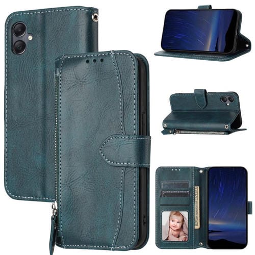 Funda de cuero con cremallera y diseño de aceite para Samsung Galaxy A07 4G/A06 4G (azul)
