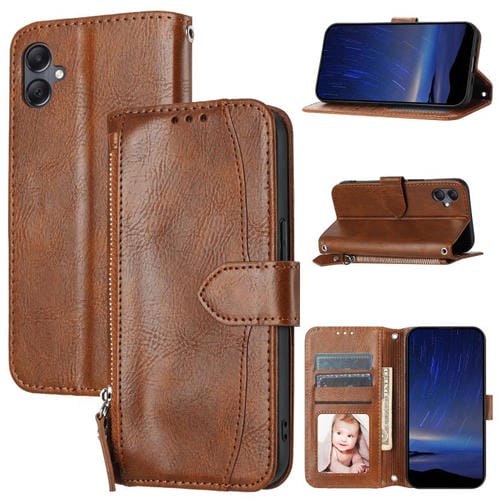 Funda de cuero con cremallera y diseño de cartera para Samsung Galaxy A07 4G / A06 4G (marrón)