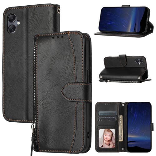 Funda de cuero con cremallera y diseño de aceite para Samsung Galaxy A07 4G/A06 4G (negra)