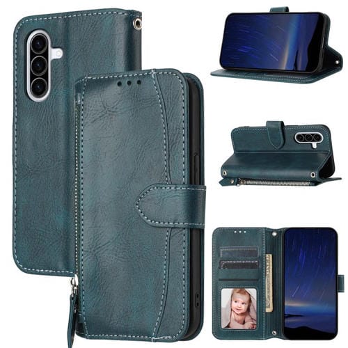 Funda de cuero con cremallera y diseño de aceite para Samsung Galaxy A17 5G / A26 5G (azul)