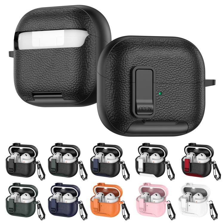 Funda de cuero con textura para auriculares inalámbricos Samsung Galaxy Buds 3/Buds 3 Pro, con gancho y soporte (negro)